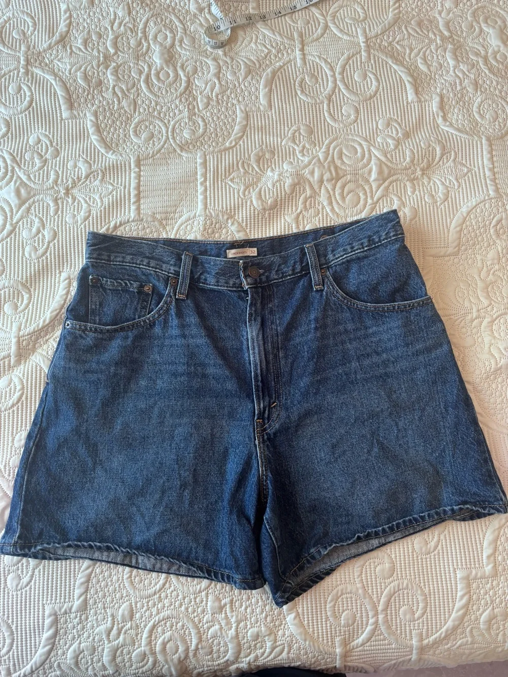 Levi Cinch Waist Dark Blue Denim Shorts